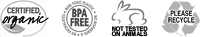 Certified Organic, Non-Toxic, No Animals Tested, Please Recycle
